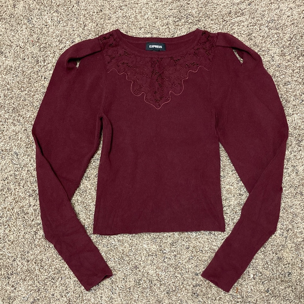 Express Puff Sleeve Lace Accent Blouse